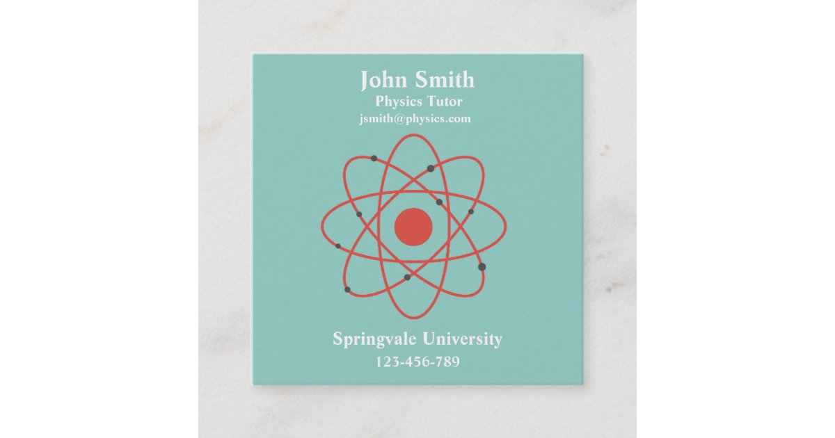 Physics teacher physics science tutor square business card | Zazzle.com