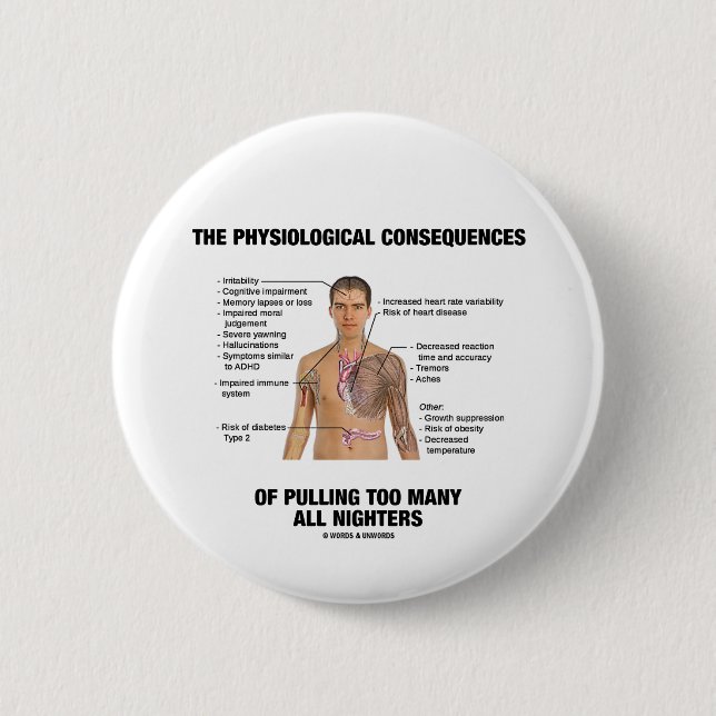 Physiological Consequences Pulling All Nighters Pinback Button (Front)