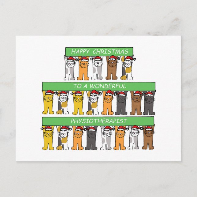 Physiotherapist Happy Christmas Cartoon Cats Holiday Postcard (Front)