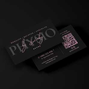 Physiotherapist Physical Therapist Pink Black Business Card