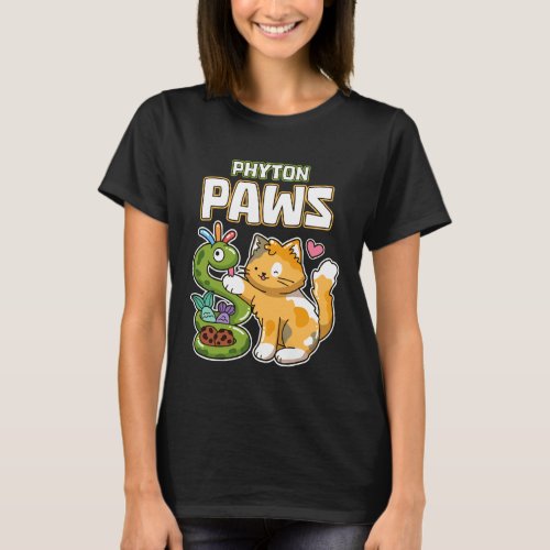 Phyton Paws Funny Cat Snake Python Programming Dev T-Shirt