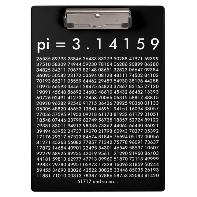 pi= 3.14159 Black White Math Science pi Day Digits Clipboard | Zazzle