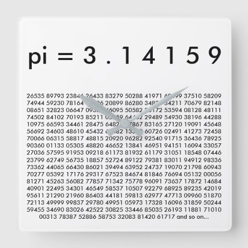 pi 314159 Black White Math Science pi Day Digits Square Wall Clock