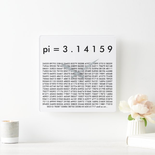 pi= 3.14159 Black White Math Science pi Day Digits Square Wall