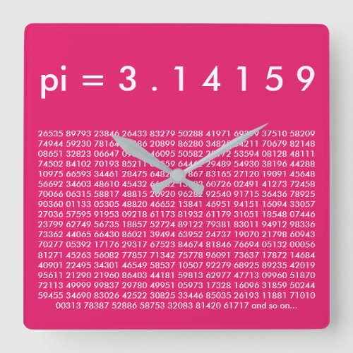 pi 314159 Pink White Math Science pi Day Digits Square Wall Clock