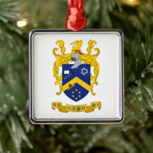 Pi Alpha Phi Fraternity Blue & Gold Coat of Arms Metal Ornament