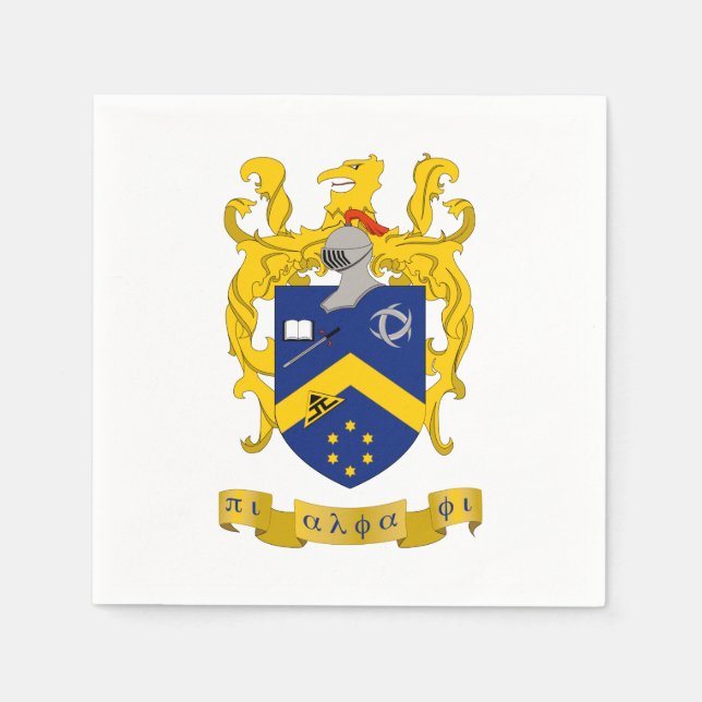 Pi Alpha Phi Fraternity Blue & Gold Coat of Arms Napkins (Front)