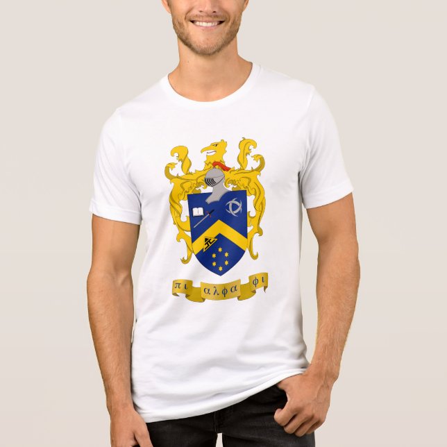 Pi Alpha Phi Fraternity Blue & Gold Coat of Arms Tri-Blend Shirt (Front)