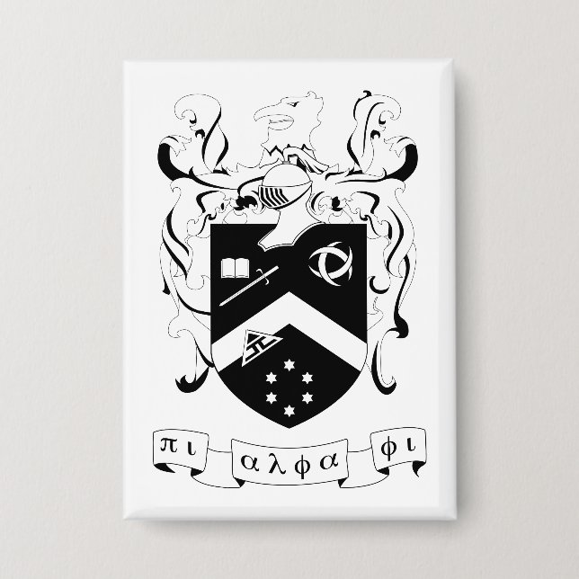 Pi Alpha Phi Fraternity Coat of Arms B&W Button (Front)