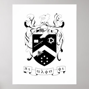 Pi Alpha Phi Fraternity Coat of Arms B&W Poster