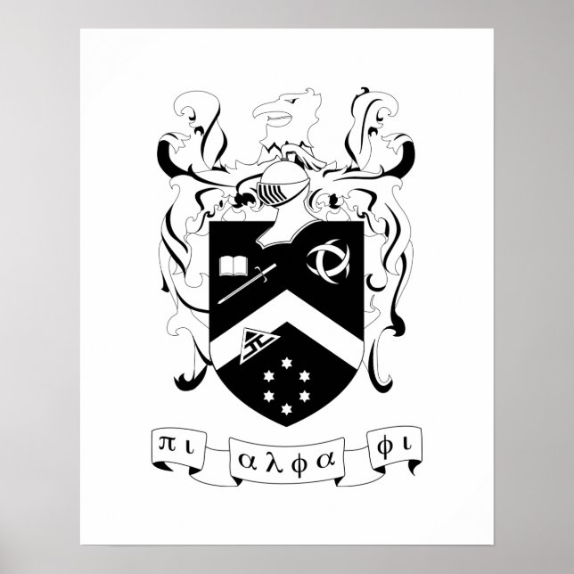 Pi Alpha Phi Fraternity Coat of Arms B&W Poster (Front)