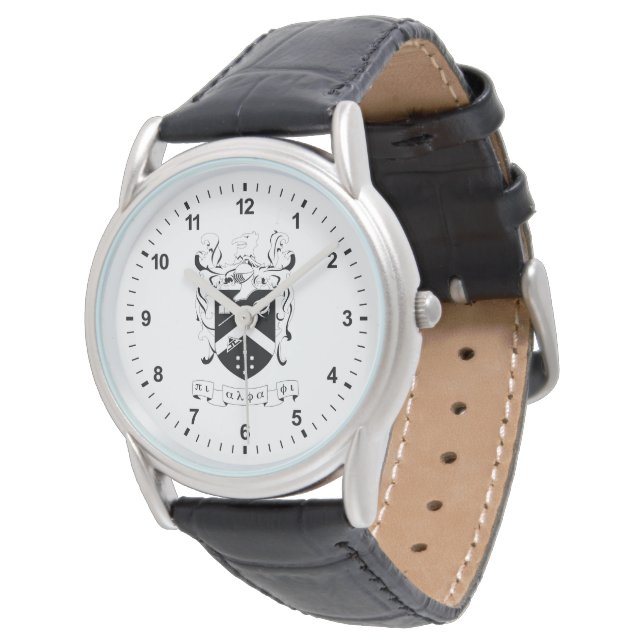 Pi Alpha Phi Fraternity Coat of Arms B&W Watch (Angled)