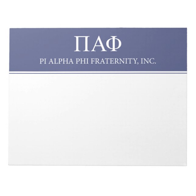 Pi Alpha Phi Fraternity Greek Letters & Wordmark Notepad (Front)