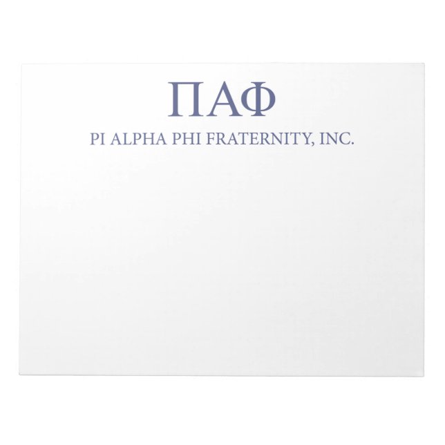 Pi Alpha Phi Fraternity Greek Letters & Wordmark Notepad (Front)