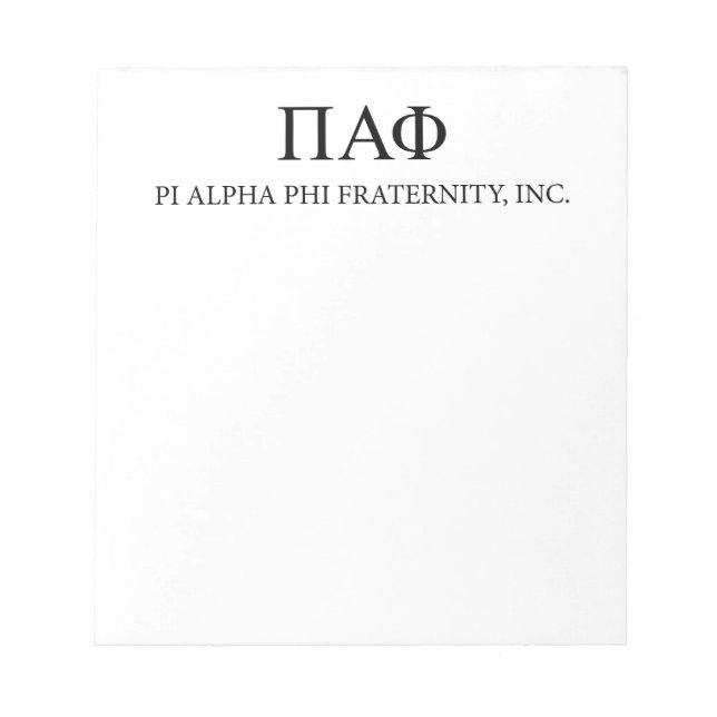 Pi Alpha Phi Fraternity Greek Letters & Wordmark Notepad (Front)