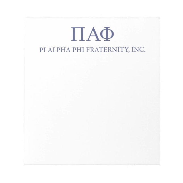 Pi Alpha Phi Fraternity Greek Letters & Wordmark Notepad (Front)