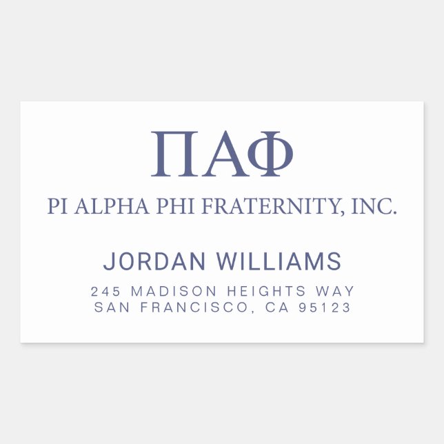 Pi Alpha Phi Fraternity Greek Letters & Wordmark Rectangular Sticker (Front)