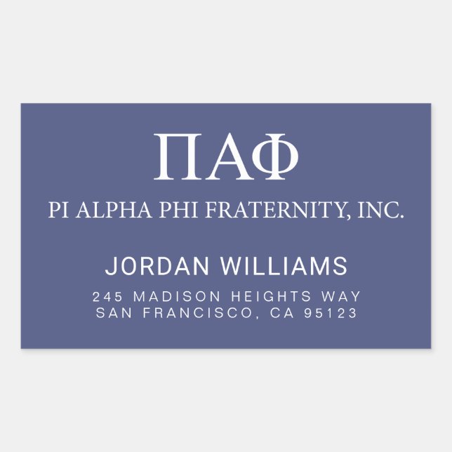Pi Alpha Phi Fraternity Greek Letters & Wordmark Rectangular Sticker (Front)