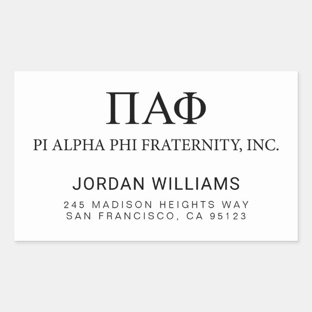 Pi Alpha Phi Fraternity Greek Letters & Wordmark Rectangular Sticker (Front)