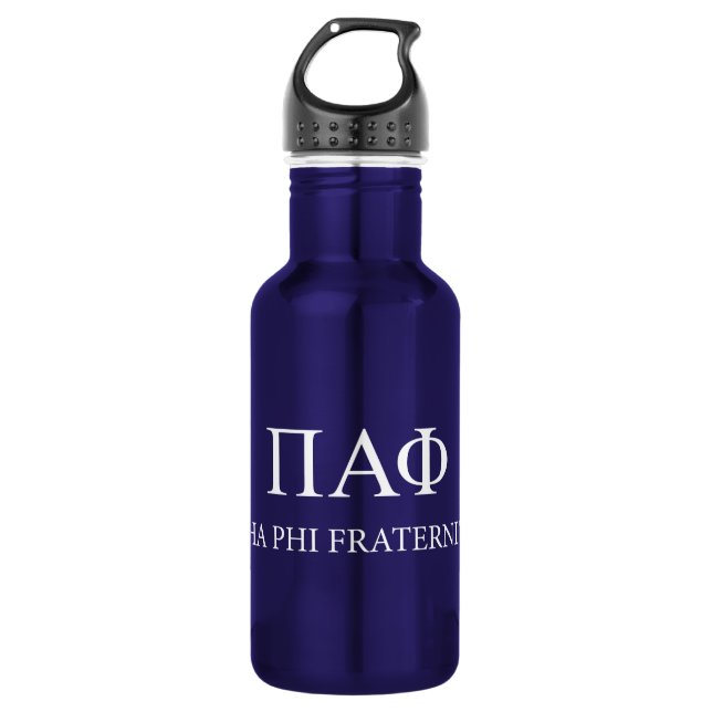 Pi Alpha Phi Fraternity Greek Letters & Wordmark Stainless Steel Water Bottle (Front)