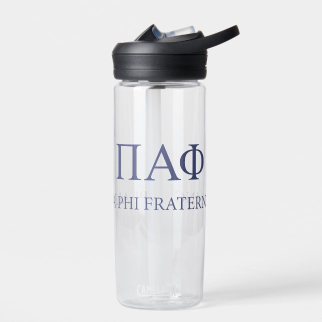 Pi Alpha Phi Fraternity Greek Letters & Wordmark Water Bottle (Left)