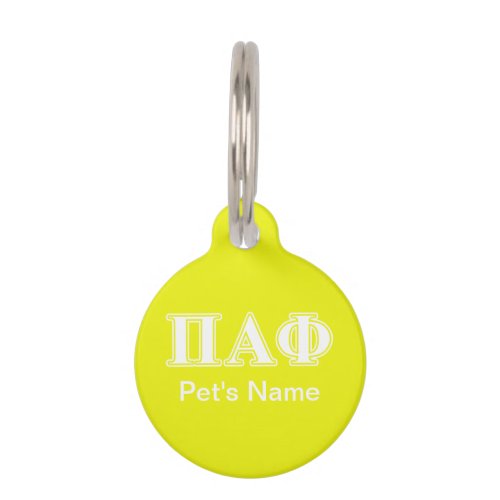 Pi Alpha Phi White and Yellow Letters Pet Tag