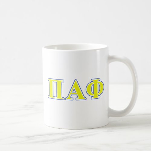 Pi Alpha Phi Yellow and Blue Letters Coffee Mug