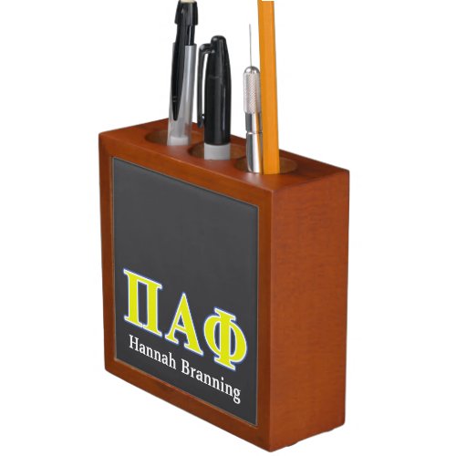 Pi Alpha Phi Yellow and Blue Letters Desk Organizer