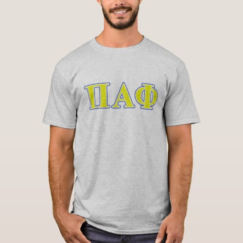 Pi Alpha Phi Yellow and Blue Letters T_Shirt