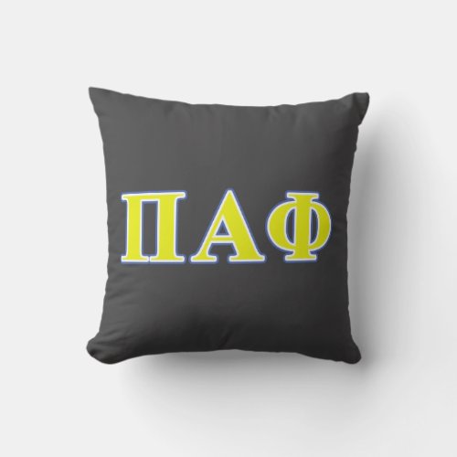 Pi Alpha Phi Yellow and Blue Letters Throw Pillow