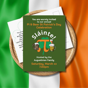 PI AND BEER ST PATRICKS DAY Invitation Postcard
