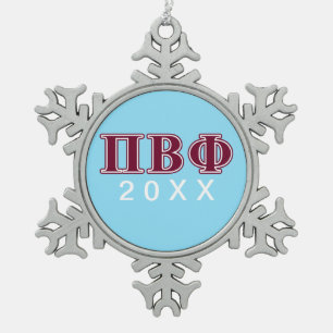 Pi Beta Phi Maroon Letters Snowflake Pewter Christmas Ornament