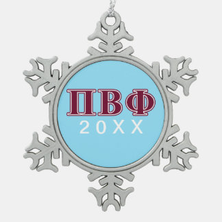 Pi Beta Phi Maroon Letters Snowflake Pewter Christmas Ornament