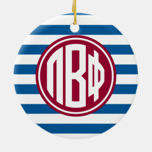 Pi Beta Phi   Monogram Stripe Pattern Ceramic Ornament