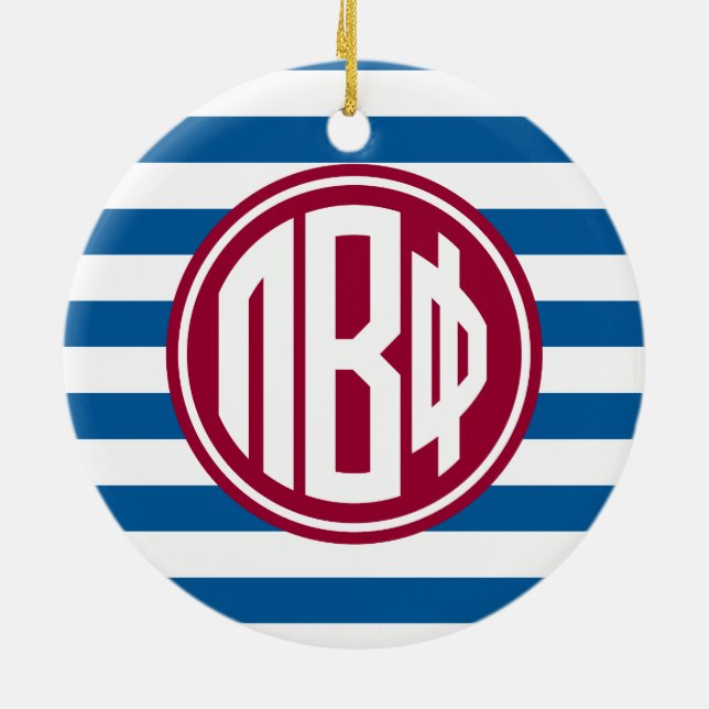 Pi Beta Phi | Monogram Stripe Pattern Ceramic Ornament (Back)