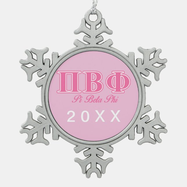 Pi Beta Phi Pink Letters Snowflake Pewter Christmas Ornament (Front)