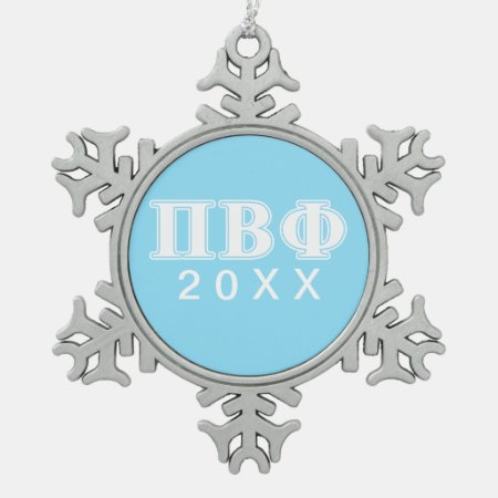 Pi Beta Phi White And Blue Letters Snowflake Pewter Christmas Ornament