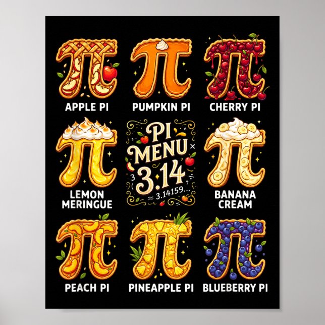 Pi Day 3.14 Pi Menu Funny Fruit Pie Menu Teachers  Poster (Front)