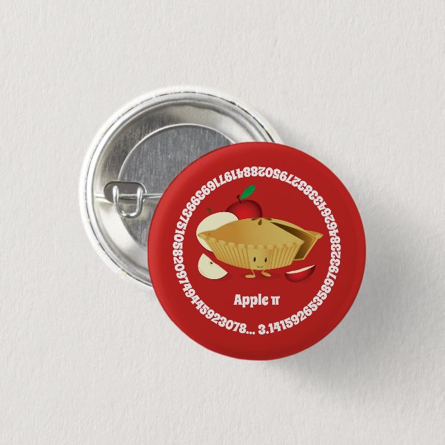 Pi Day Apple Pie Cartoon Character Numbers Button (Front & Back)