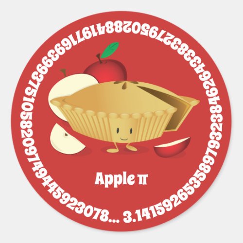 Pi Day Apple Pie Cartoon Character Numbers Classic Round Sticker