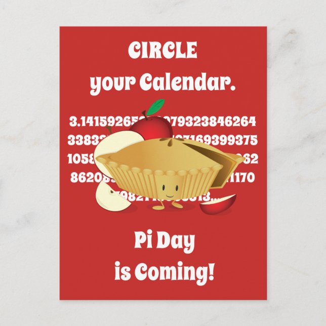 Pi Day Apple Pie Cartoon Character Numbers Postcard (Front)
