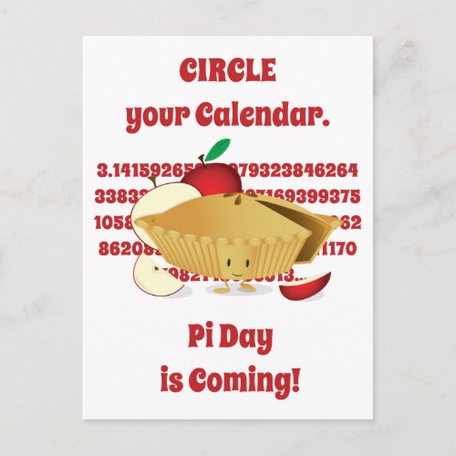Pi Day Apple Pie Cartoon Red Numbers Postcard