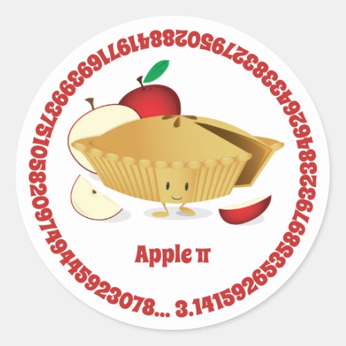 Pi Day Apple Pie Cute Cartoon Numbers Classic Round Sticker