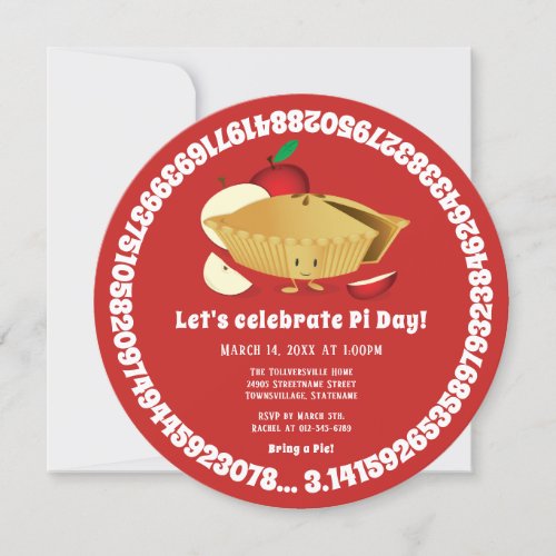 Pi Day Apple Pie Party Red Math Holiday Invitation