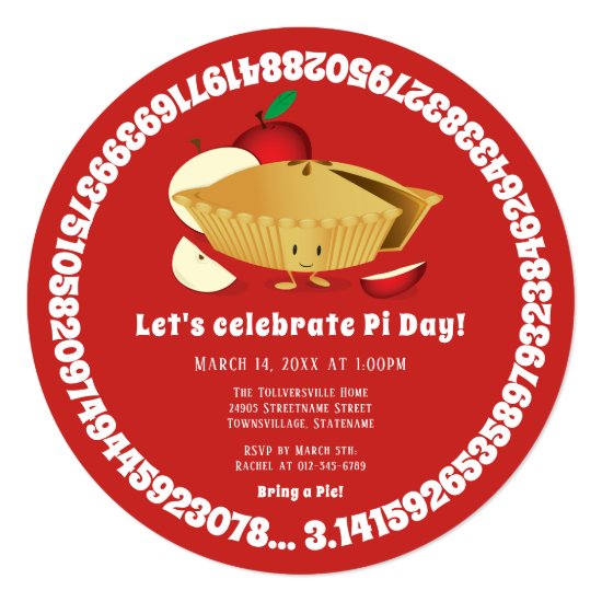 Pi Day Apple Pie Party Red Math Holiday Invitation