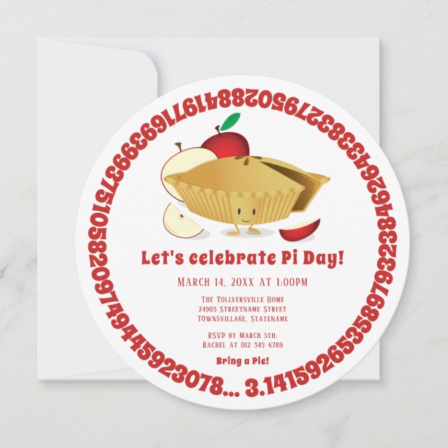 Pi Day Apple Pie Party Red White Math Holiday Invitation (Front)
