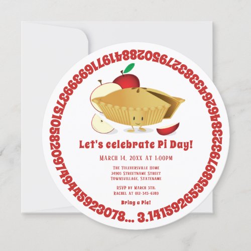 Pi Day Apple Pie Party Red White Math Holiday Invitation