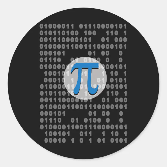 Pi Day Ascii Binary Code 3.14 Pi Symbol Math Nerd Classic Round Sticker ...