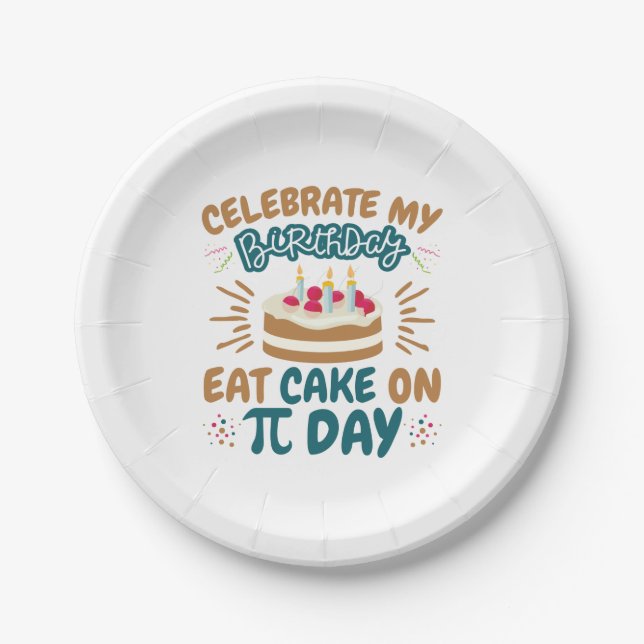 Pi Day Birthday Funny Eat Cake Paper Plates (Front)