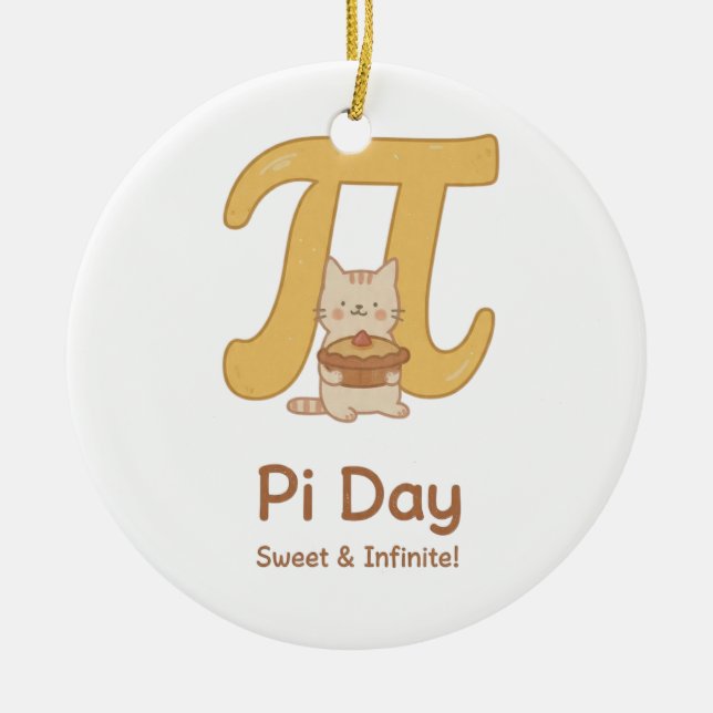 Pi Day Cute Cat Postcard – Sweet & Infinite | Math Ceramic Ornament (Front)